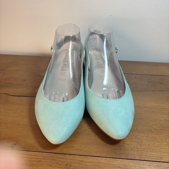 Anne Klein iflex Womens SZ 10 Mint Aqua Blue Wedge Heel Buckled Sling Back Shoes - Picture 3 of 11